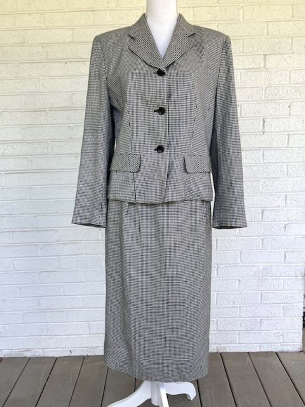 Pendleton Classic Houndstooth 2 Piece Skirt Suit Rayon Blend Skier 10 Jacket 14